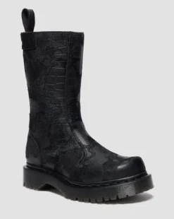Botas Rejena de piel Croc Emboss y Hair On in Negro
