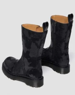 Botas Rejena de piel Croc Emboss y Hair On in Negro