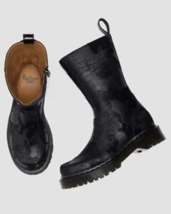 Botas Rejena de piel Croc Emboss y Hair On in Negro