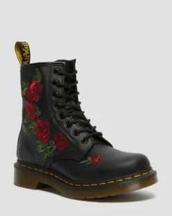 Botas 1460 Vonda de piel con bordado floral in Negro