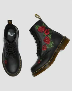 Botas 1460 Vonda de piel con bordado floral in Negro