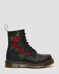 Botas 1460 Vonda de piel con bordado floral in Negro
