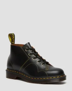 Botines Church Vintage en piel con puntada amarilla in Negro