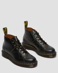 Botines Church Vintage en piel con puntada amarilla in Negro