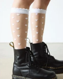 Calcetines cortos Heart Mesh en mezcla de algodón orgánico in Blanco