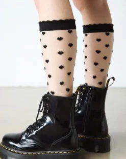 Calcetines cortos Heart Mesh en mezcla de algodón orgánico in Negro