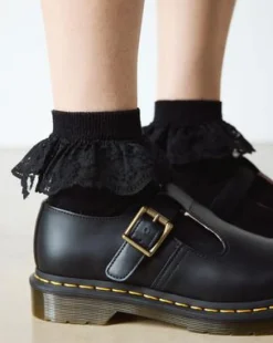 Calcetines de algodón ecológico con volantes in Negro