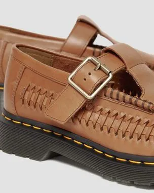 Merceditas Adrian de piel tejida con correa en T in British Tan
