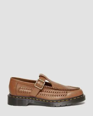 Merceditas Adrian de piel tejida con correa en T in British Tan