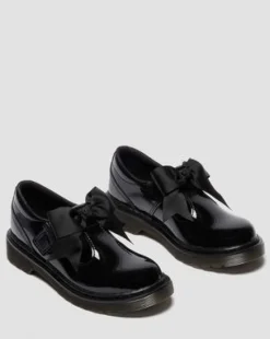 MERCEDITAS POLLEY II BOW DE CHAROL PARA JUNIOR in Negro