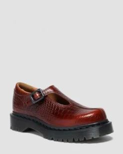 Merceditas Rejena de piel Croc Emboss in Marrón