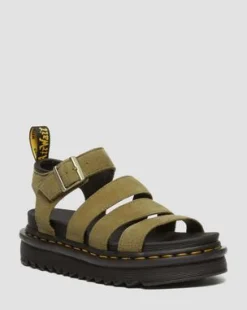 Sandalia Blaire de piel Tumbled Nubuck in Muted Olive