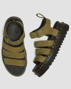 Sandalia Blaire de piel Tumbled Nubuck in Muted Olive