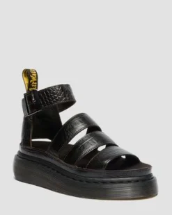 Sandalia Clarissa de piel Croc Embossed con tiras in Marrón Oscuro