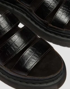 Sandalia Clarissa de piel Croc Embossed con tiras in Marrón Oscuro