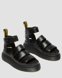 Sandalia Clarissa de piel Croc Embossed con tiras in Marrón Oscuro