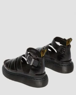 Sandalia Clarissa de piel Croc Embossed con tiras in Marrón Oscuro