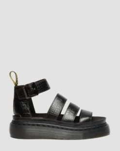 Sandalia Clarissa de piel Croc Embossed con tiras in Marrón Oscuro