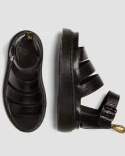 Sandalia Clarissa de piel Croc Embossed con tiras in Marrón Oscuro