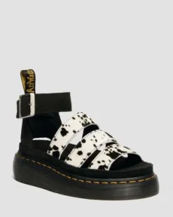 Sandalias Clarissa Quad de piel Hair On in Crema & Negro