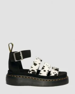 Sandalias Clarissa Quad de piel Hair On in Crema & Negro