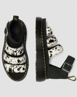 Sandalias Clarissa Quad de piel Hair On in Crema & Negro
