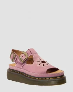 Sandalias de plataforma Dunnet Flower de piel Nubuck in Rosa Empolvado