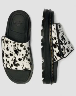 Sandalias de plataforma Zebzag de piel Hair On dálmata in Crema & Negro