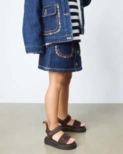 Sandalias Flower de Debossed Nubuck para niños in Marrón Oscuro