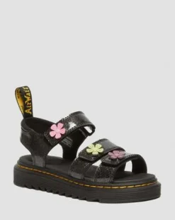 Sandalias Klaire de purpurina con tiras de velcro para junior in Black