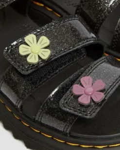 Sandalias Klaire de purpurina con tiras de velcro para junior in Black
