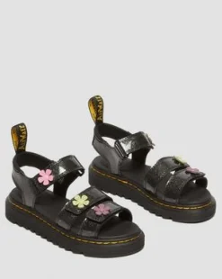 Sandalias Klaire de purpurina con tiras de velcro para junior in Black