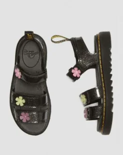 Sandalias Klaire de purpurina con tiras de velcro para junior in Black