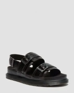 Sandalias San Two Strap de piel Croc Embossed in Marrón Oscuro