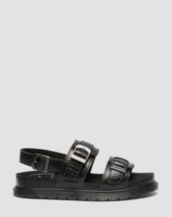Sandalias San Two Strap de piel Croc Embossed in Marrón Oscuro