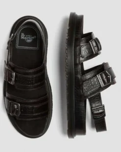 Sandalias San Two Strap de piel Croc Embossed in Marrón Oscuro