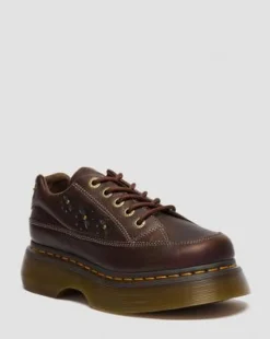 Zapatos Buzz de 5 ojales de piel Flower Grizzly in Marrón Oscuro