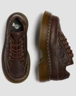 Zapatos Buzz de 5 ojales de piel Flower Grizzly in Marrón Oscuro