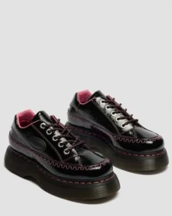 Zapatos Buzz de piel Distressed Patent con 5 ojales in Negro
