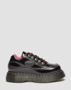 Zapatos Buzz de piel Distressed Patent con 5 ojales in Negro