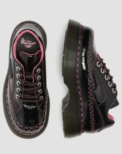 Zapatos Buzz de piel Distressed Patent con 5 ojales in Negro