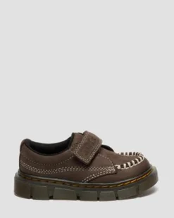 Zapatos Raffe Strap de piel Tumbled Nubuck para niños in Marrón Oscuro