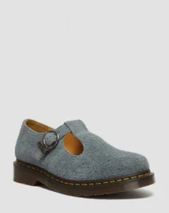 Zapato T Bar de piel Napped in Washed Denim