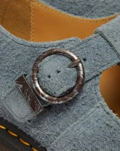 Zapato T Bar de piel Napped in Washed Denim