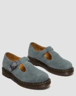 Zapato T Bar de piel Napped in Washed Denim