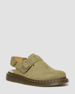 Zuecos Jorge II de piel Tumbled Nubuck in Muted Olive